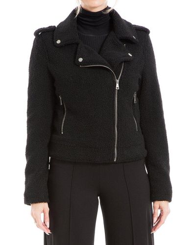Max Studio Knit Faux Fur Zip Front Jacket - Black