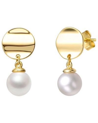 Genevive Jewelry 14k Over Silver 7.5mm Pearl Dangle Earrings - Metallic