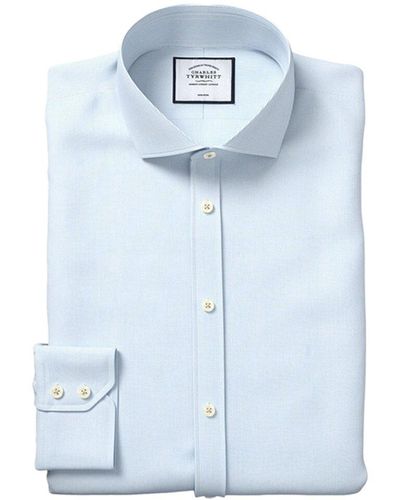 Charles Tyrwhitt Non-iron 4 Way Stretch Hairline Slim Fit Shirt - Blue