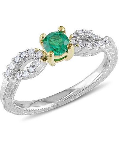 Rina Limor 14k Two-tone 0.41 Ct. Tw. Diamond & Emerald Ring - Metallic