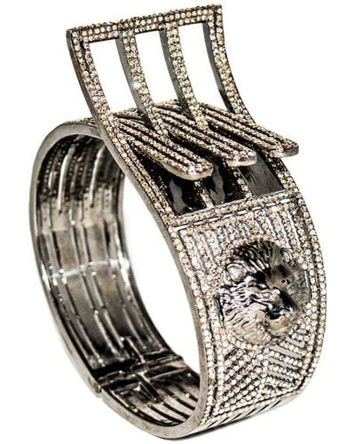Arthur Marder Fine Jewelry Silver 15.00 Ct. Tw. Diamond Lion Head Bangle - Metallic