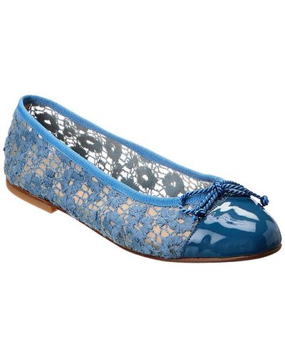 French Sole Nights Lace & Patent Flat - Blue