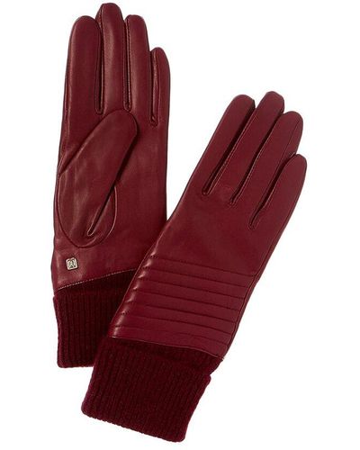 Bruno Magli Bias Quilt Cashmere-lined Leather Gloves - Red