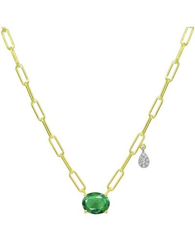 Meira T 14k 1.05 Ct. Tw. Diamond & Emerald Paperclip Necklace - Metallic