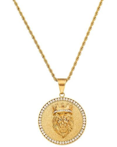 Eye Candy LA The Bold Collection Titanium Cz Rowan Lion Head Pendant Necklace - Metallic
