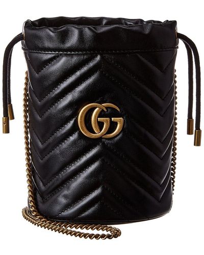 Gucci GG Marmont Mini Matelasse Leather Bucket Bag - Black