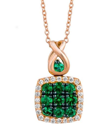 Le Vian Le Vian 14k Rose Gold 0.55 Ct. Tw. Diamond & Costa Smeralda Emeralds Pendant Necklace - Green