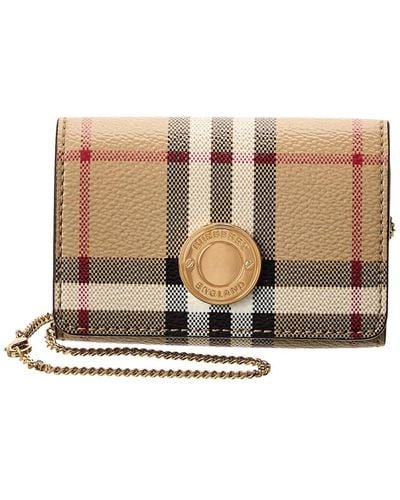 Burberry Vintage Check E-canvas Wallet On Chain - Natural