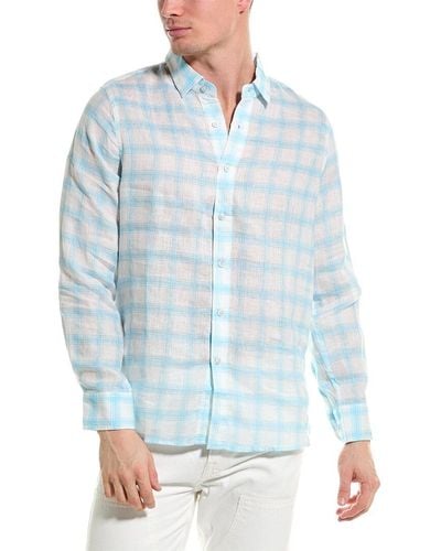 RAFFI Plaid Printed Linen Shirt - Blue