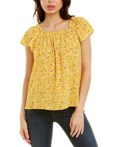 Cece Short Sleeve Square Neck Floral Blouse - Yellow