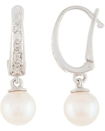 Masako Pearls Splendid Pearls 14k 0.04 Ct. Tw. Diamond & 7-7.5mm Akoya Pearl Earrings - White