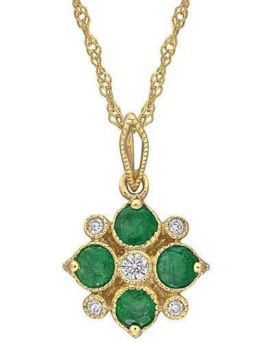 Rina Limor 14k 0.42 Ct. Tw. Diamond & Emerald Pendant Necklace - Green