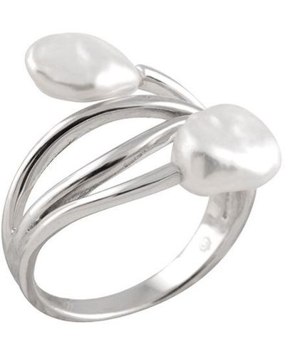 Splendid Silver 7-8mm Keshi Pearl Ring - White