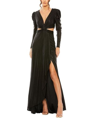 Mac Duggal Princess Sleeve Cutout Metallic Gown - Black