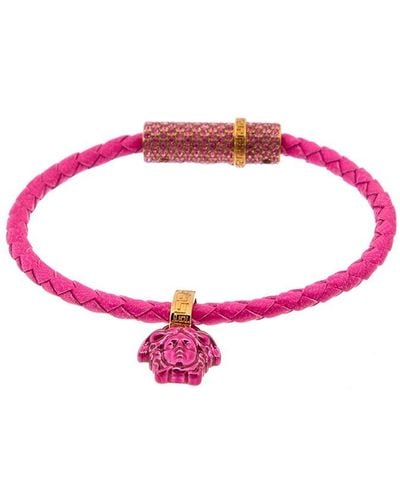Versace Crystal-embellished Leather Bracelet - Pink