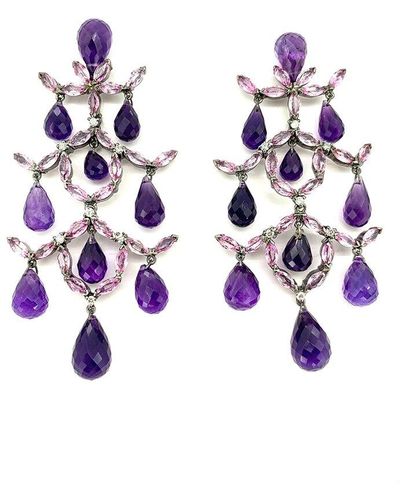 Arthur Marder Fine Jewelry Silver 7.85 Ct. Tw. Diamond & Sapphire Earrings - Multicolour