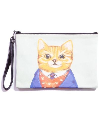 Blue Pacific Ginger Cat Leather Wristlet - Blue