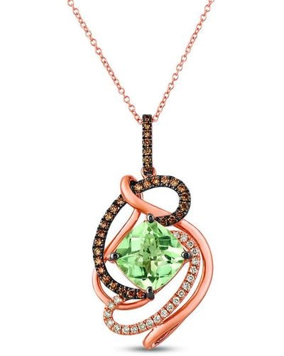 Le Vian Le Vian 14k Rose Gold 3.73 Ct. Tw. Diamond & Green Quartz Pendant Necklace - White