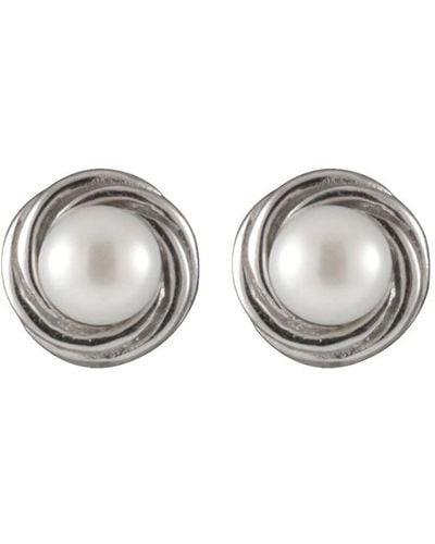 Splendid Plated Silver 5-5.5mm Freshwater Pearl Drop Earrings - Gray
