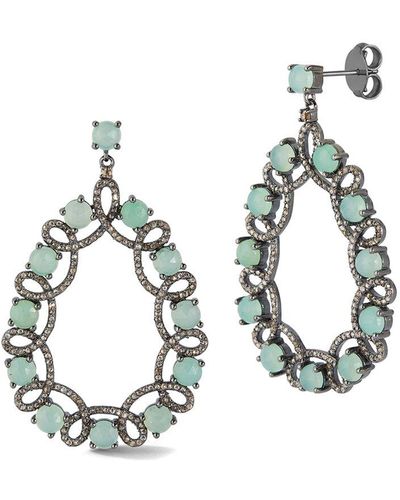 Banji Jewelry Silver 28.90 Ct. Tw. Diamond & Chrysoprase Drop Statement Earrings - Metallic
