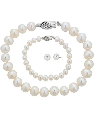 Belpearl Silver 8-9mm Freshwater Pearl Necklace, Earrings, & Bracelet Set - White