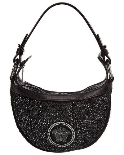 Versace Crystal Repeat Mini Silk Hobo Bag - Black