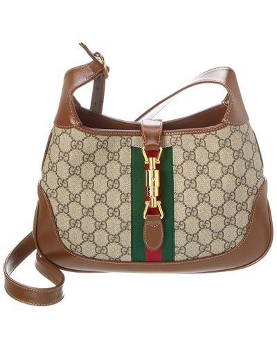 Gucci Jackie 1961 Small GG Supreme Canvas & Leather Shoulder Bag - Brown