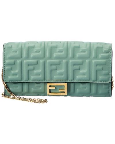 Fendi Baguette Leather Wallet On Chain - Green