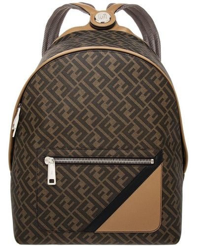 Fendi Chiodo Ff Diagonal Canvas & Leather Backpack - Black