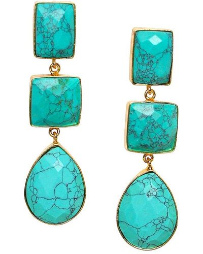 Liv Oliver 18k 65.00 Ct. Tw. Turquoise Drop Earrings - Blue
