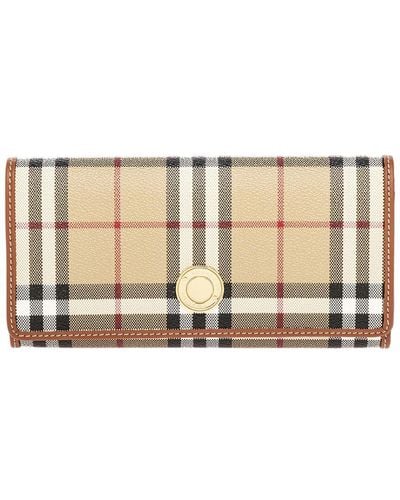 Burberry Check E-canvas & Leather Continental Wallet - Natural