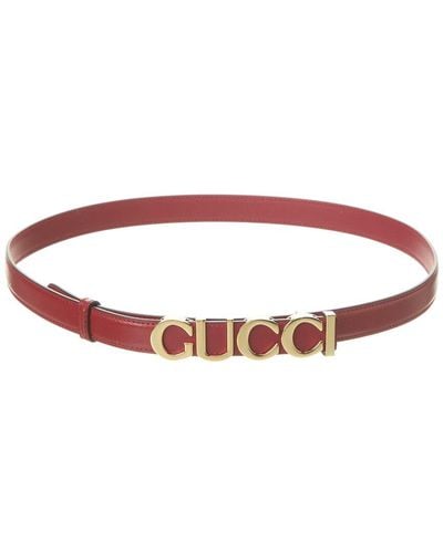 Gucci Buckle Thin Leather Belt - Red