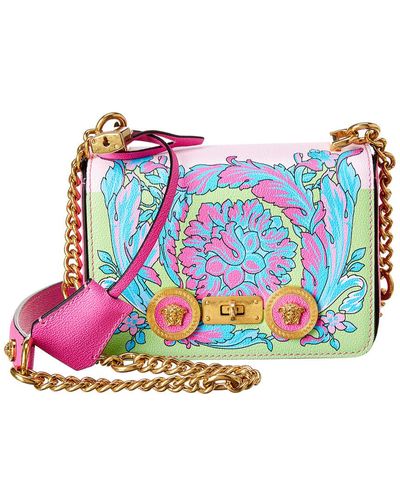 Versace Small Technicolor Baroque Print Leather Shoulder Bag - Pink