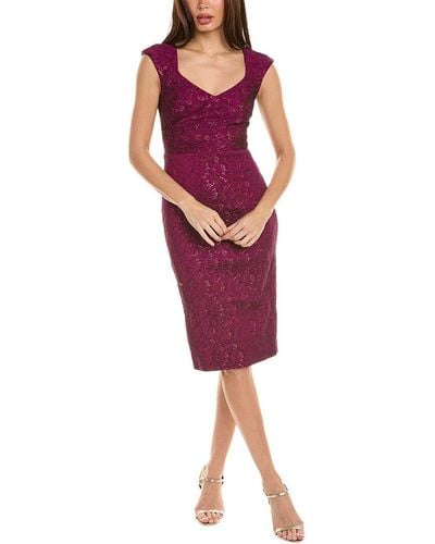 THEIA Jacquard Cocktail Dress - Red