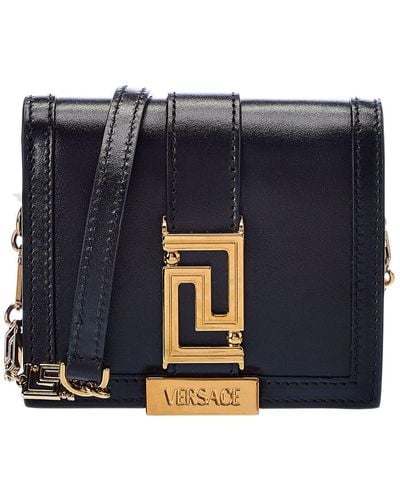 Versace Greca Leather Coin Purse On Chain - Black