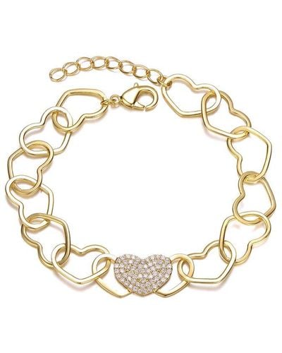Rachel Glauber 14k Plated Cz Heart Charm Bracelet - Metallic