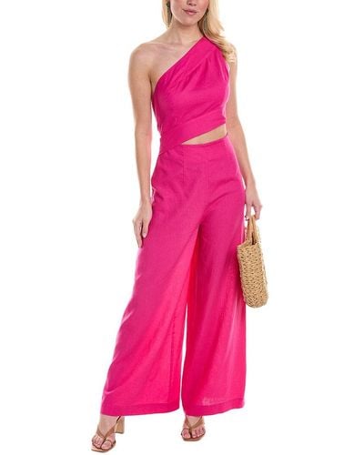 FARM Rio Asymmetric Linen-blend Jumpsuit - Pink