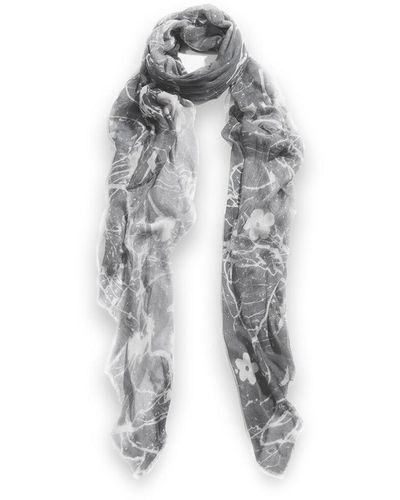 Blue Pacific Floral Fade Cashmere-blend Scarf - White