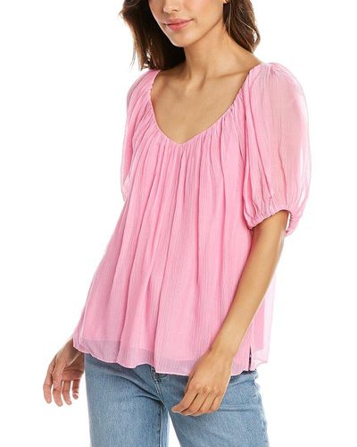 Rebecca Taylor Puff Sleeve Silk-blend Top - Pink