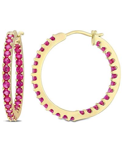 Rina Limor 10k 2.80 Ct. Tw. Created Ruby Inside Outside Hoops - Pink