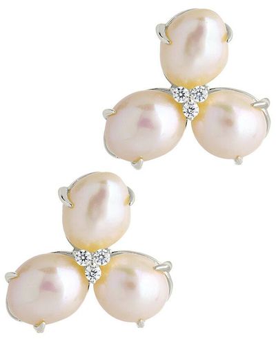 Sterling Forever Rhodium Plated 11mm Pearl Cz Olive Studs - White