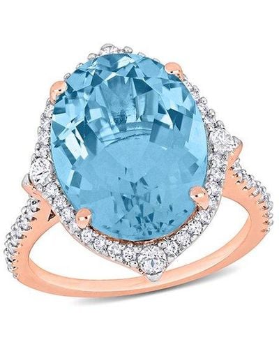 Rina Limor 14k Rose Gold 11.63 Ct. Tw. Diamond & Gemstone Halo Ring - Blue