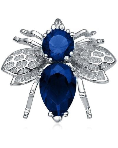 Genevive Jewelry Silver Cz Bee Pin - Blue