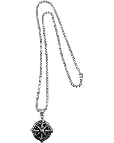 Adornia Stainless Steel Compass Chain Necklace - Metallic