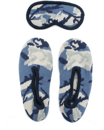 Portolano Ballerina Slippers And Eyemask In Camouflage Design - Blue