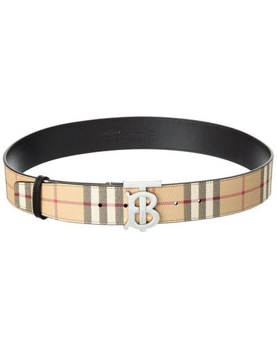 Burberry Tb Buckle Leather Check Belt - Black