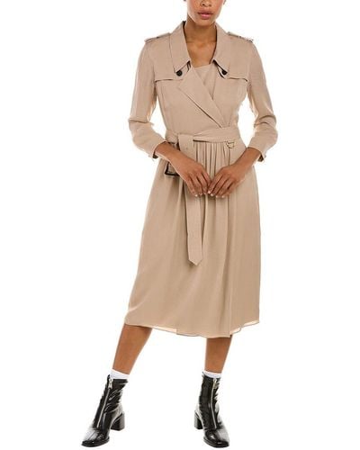 Burberry Wrap Silk Trench Dress - Natural