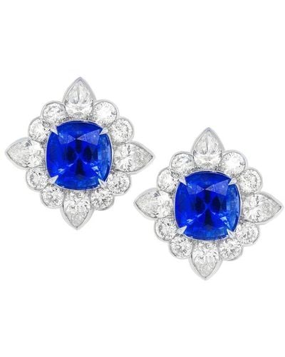 Diana M. Jewels Fine Jewellery Platinum 2.60 Ct. Tw. Diamond & Sapphire Earrings - Blue