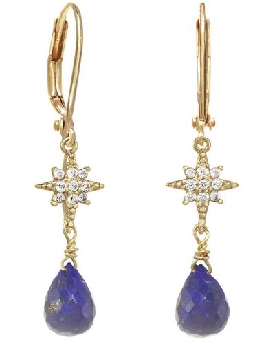 Rachel Reinhardt Jewelry Blue Lapis Cz Star Dangle Earrings - White