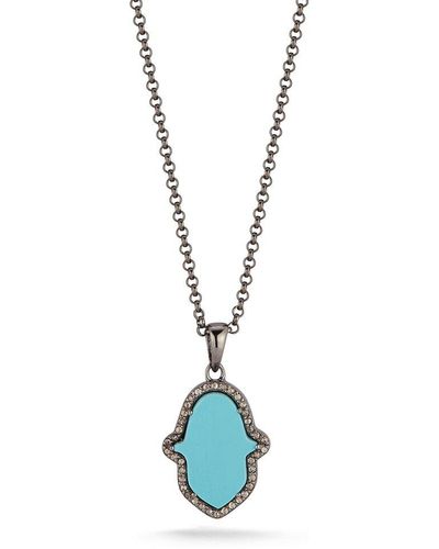 Banji Jewelry Silver 5.55 Ct. Tw. Diamond & Turquoise Hamsa Necklace - Blue